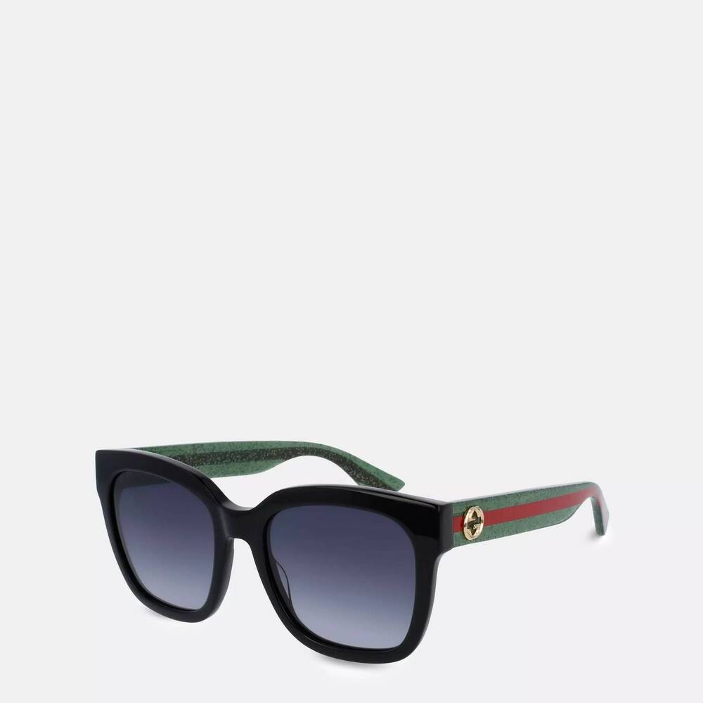 NEW GUCCI women's square sunglasses in black green/ red sparkle
